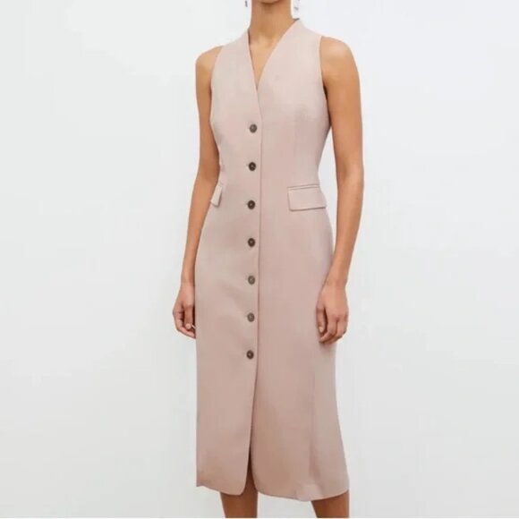 MM Lafleur Cassandra Dress Size 4 Blush Neutral OrigamiTech Midi Career Work - Picture 1 of 8